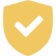 Gold shield with a green checkmark symbolizing security or approval.