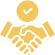 Two hands shaking under a clock symbolizing agreement and timely partnership.