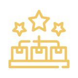 Three-star rating above a podium with three levels.