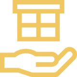 A golden hand holding a stylized grid symbol above it.