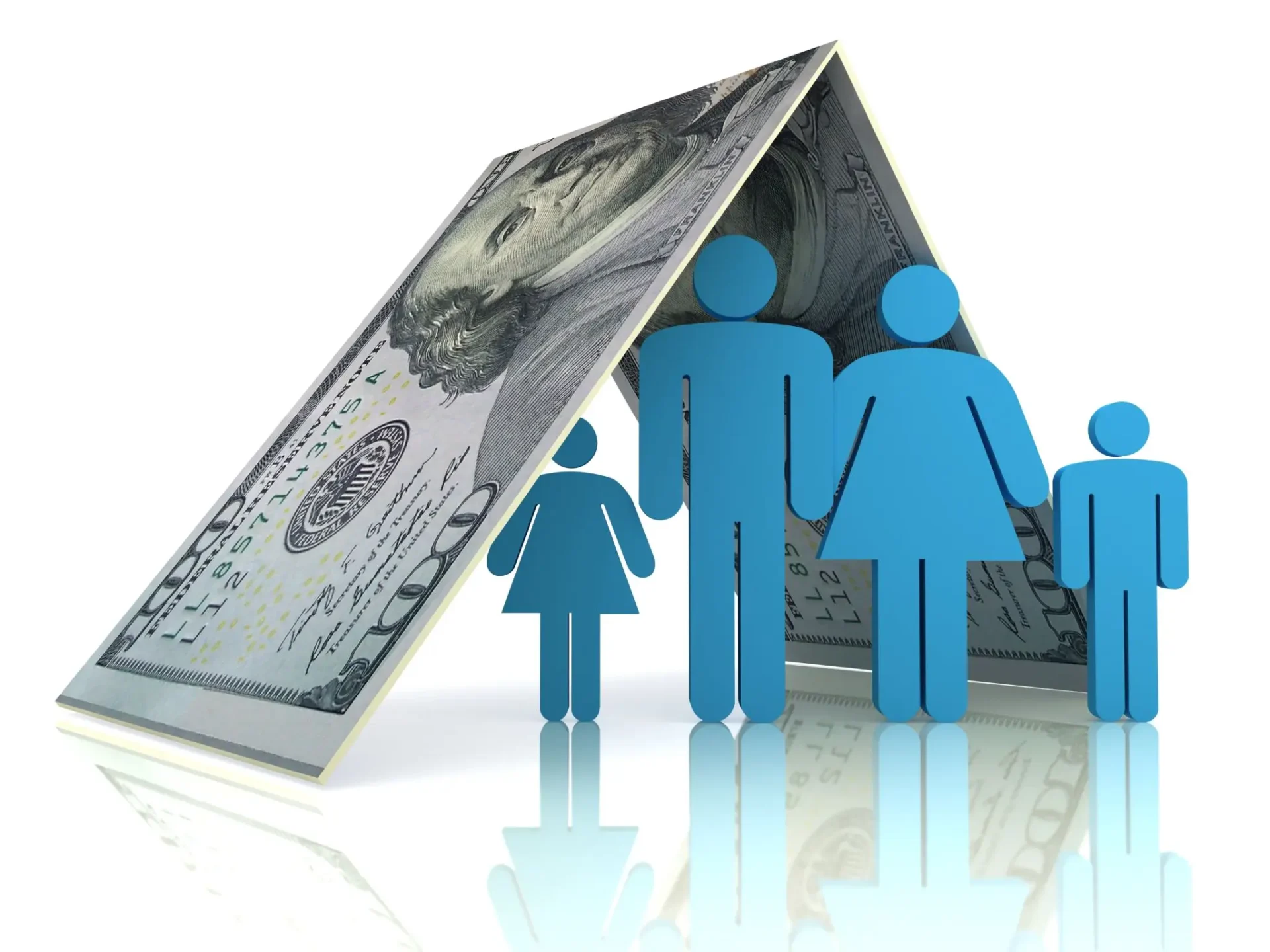 Family protected under a house made of money.